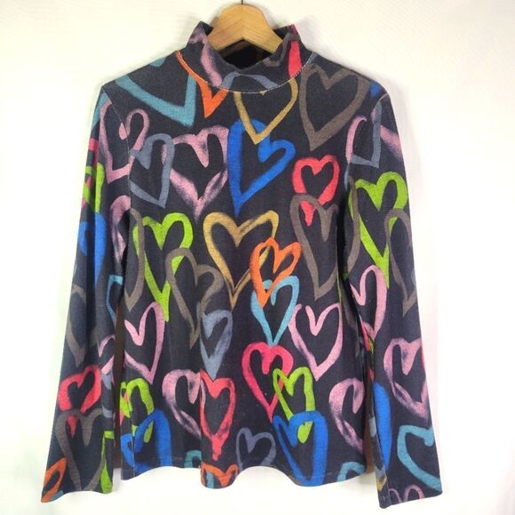 Funsport Colorful Heart Pattern Turtleneck Sweater - Picture 1 of 7